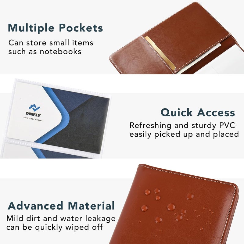 DMFLY Leather Professional Business Card Holder Organizer Book - 300 Card Capacity Premium PU Folder with Soft Cover, Name Card Credit Cards Binder for Men/Women, Red Brown - Image 3